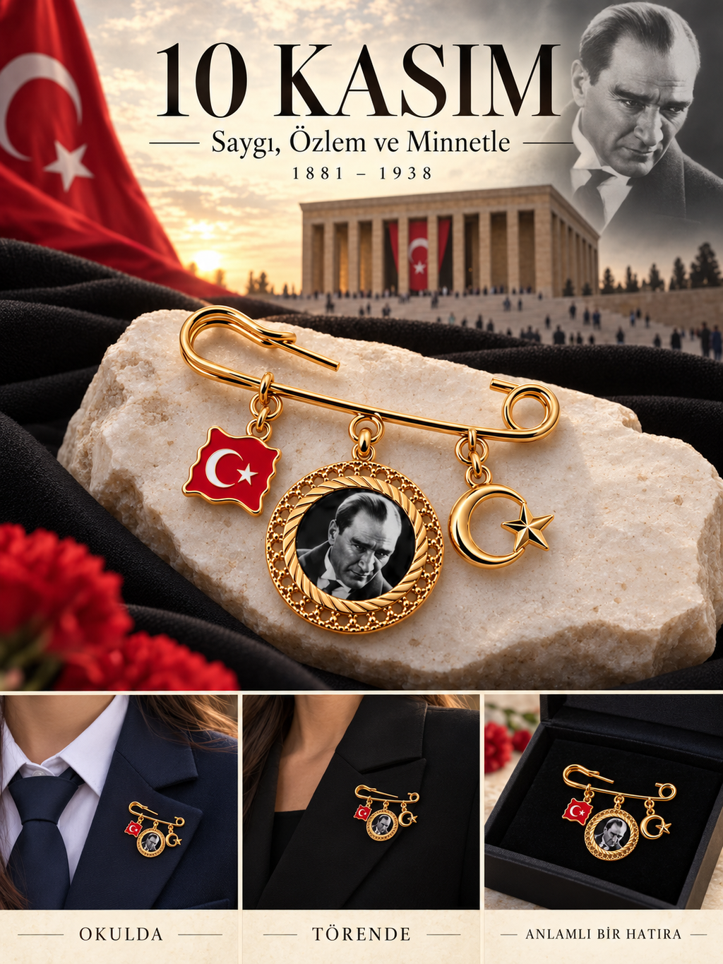 10 Kasım Atatürk Yaka Broşu