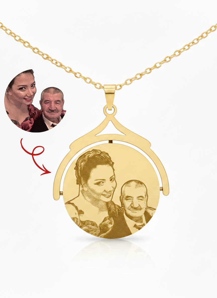 İki Yönlü Dönen Fotoğraf Kazımalı Kolye