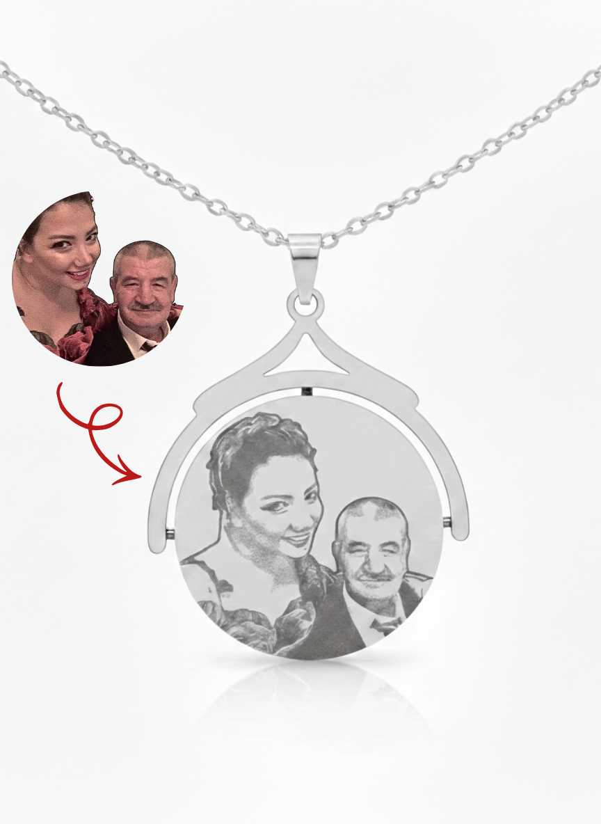 İki Yönlü Dönen Fotoğraf Kazımalı Kolye