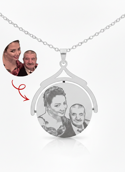 İki Yönlü Dönen Fotoğraf Kazımalı Kolye