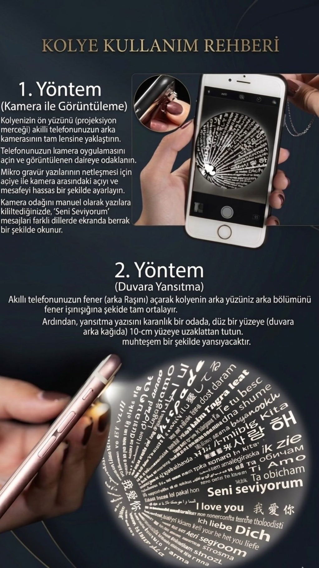 100 Dilde Seni Seviyorum Projeksiyonlu Kalp Kolye – 316L Paslanmaz Çelik